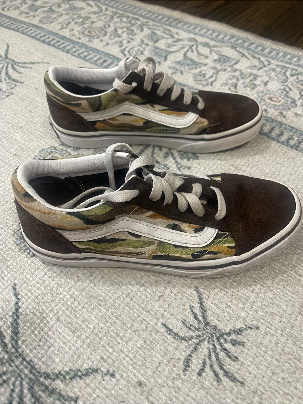 Vans Kids Low Top Sneakers - Camouflage & Brown with White Stripe - Picture 1 of 4